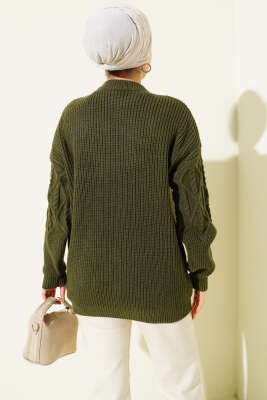 Örgü İşlemeli Triko Kazak Haki - Triko Kazak