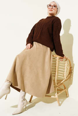 Örgü İşlemeli Triko Kazak Kahve - Yılın Fırsatı