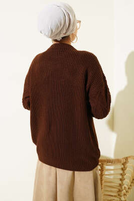 Örgü İşlemeli Triko Kazak Kahve - Yılın Fırsatı