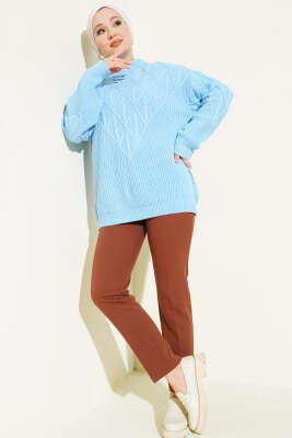 Örgü İşlemeli Triko Kazak Mavi - Yılın Fırsatı