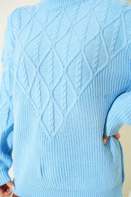 Örgü İşlemeli Triko Kazak Mavi - Yılın Fırsatı