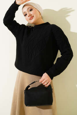 Örgü İşlemeli Triko Kazak Siyah - RAFİMİX