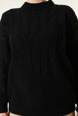 Örgü İşlemeli Triko Kazak Siyah - Triko Kazak