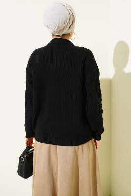 Örgü İşlemeli Triko Kazak Siyah - Yılın Fırsatı