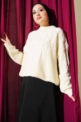 Örgü İşlemeli Triko Kazak Taş - RAFİMİX