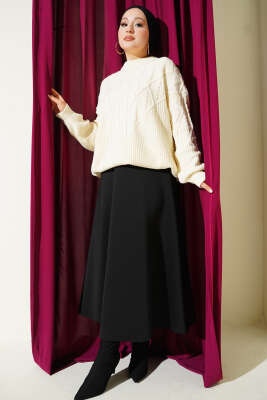 Örgü İşlemeli Triko Kazak Taş - Triko Kazak