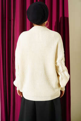 Örgü İşlemeli Triko Kazak Taş - Triko Kazak