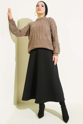 Örgü İşlemeli Triko Kazak Vizon - Triko Kazak