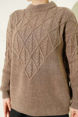 Örgü İşlemeli Triko Kazak Vizon - Yılın Fırsatı