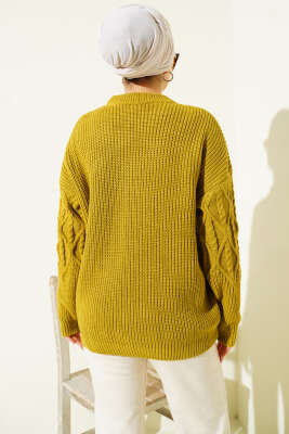 Örgü İşlemeli Triko Kazak Yağ Yeşili - Yılın Fırsatı