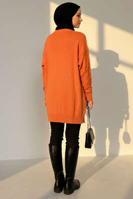 Örgü Kabartmalı Yumoş Triko Tunik Oranj - Tunik