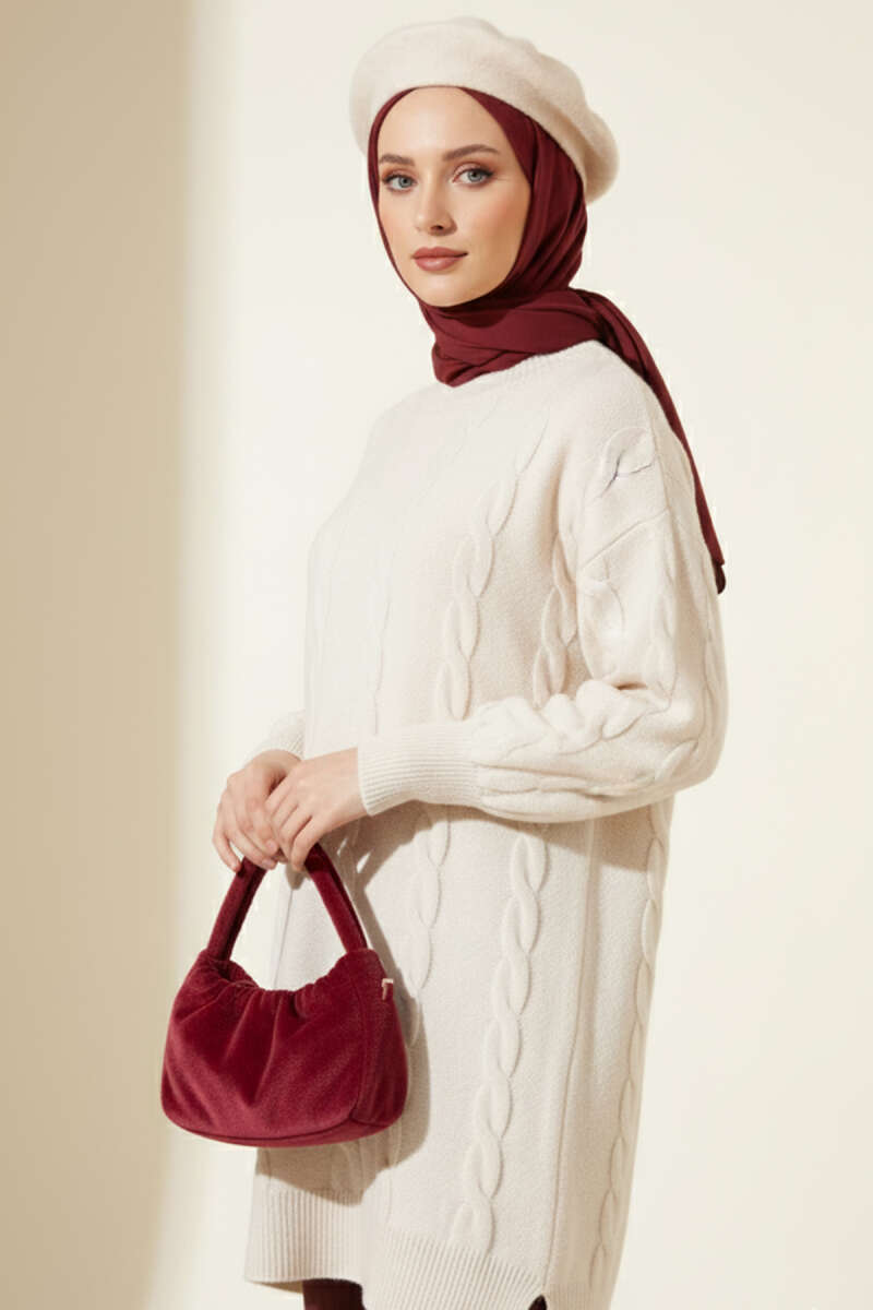 Örgü Kabartmalı Yumoş Triko Tunik Taş