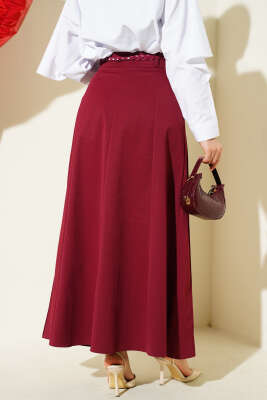 Örgü Kemerli Çımalı Etek Bordo - Etek