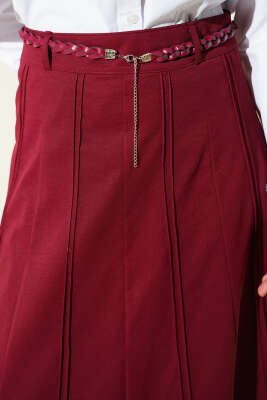 Örgü Kemerli Çımalı Etek Bordo - Etek