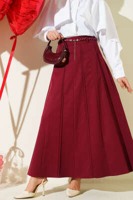 Örgü Kemerli Çımalı Etek Bordo - ALİ AKKAYA