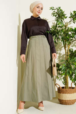 Örgü Kemerli Çımalı Etek Çağla Yeşili - Etek