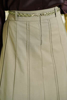 Örgü Kemerli Çımalı Etek Çağla Yeşili - Etek