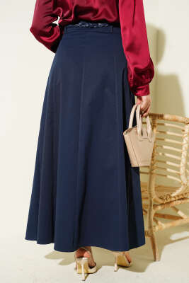 Örgü Kemerli Çımalı Etek Lacivert - Etek