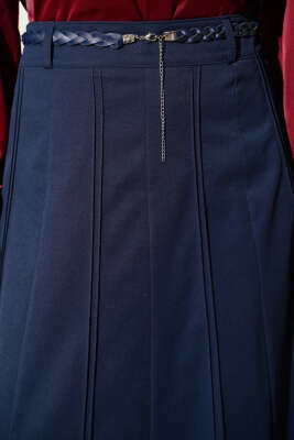 Örgü Kemerli Çımalı Etek Lacivert - Etek