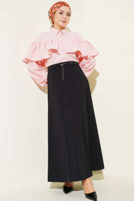 Örgü Kemerli Çımalı Etek Siyah - Etek