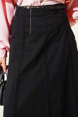 Örgü Kemerli Çımalı Etek Siyah - Etek