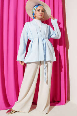 Örgü Kemerli Kimono Bebe Mavi - Dış Giyim&Mont