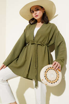 Örgü Kemerli Kimono Haki 