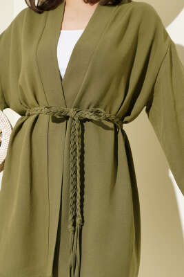Örgü Kemerli Kimono Haki - Dış Giyim&Mont