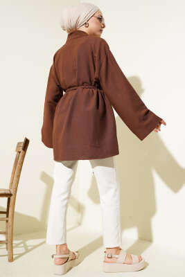 Örgü Kemerli Kimono Kahve - Dış Giyim&Mont