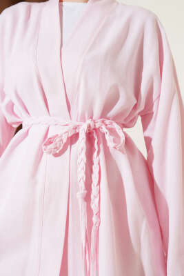 Örgü Kemerli Kimono Pembe - Dış Giyim&Mont
