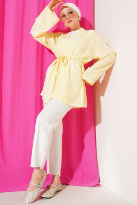 Örgü Kemerli Kimono Sarı - 500-700 TL Ürünler