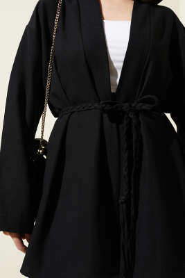 Örgü Kemerli Kimono Siyah - Dış Giyim&Mont