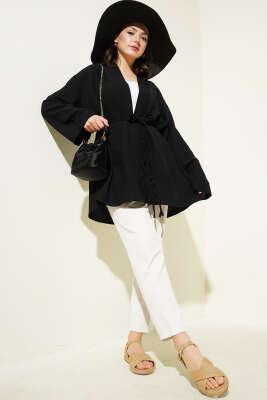 Örgü Kemerli Kimono Siyah - Dış Giyim&Mont