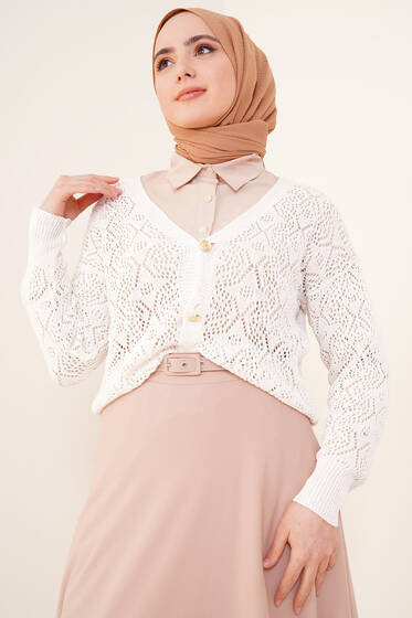 Örgü Model Hırka Ekru - Hırka