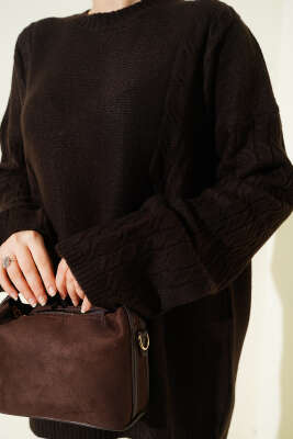 Örgü Şeritli Triko Tunik Siyah - Tunik