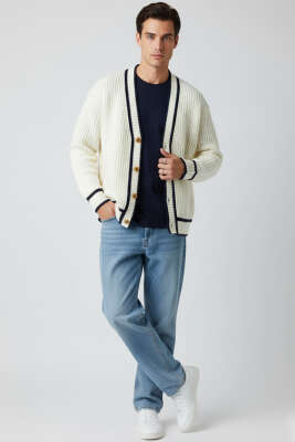 Örgü Triko Hırka Krem - Erkek Hırka