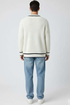 Örgü Triko Hırka Krem - Erkek Hırka