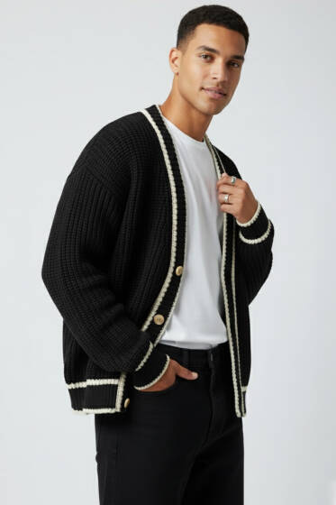 Örgü Triko Hırka Siyah - Erkek Hırka