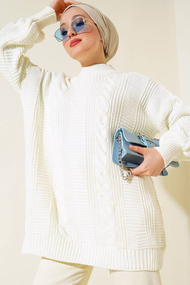 Örgü Triko Tunik Ekru - Kazak