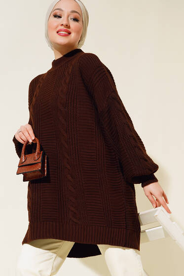 Örgü Triko Tunik Kahve - Kazak
