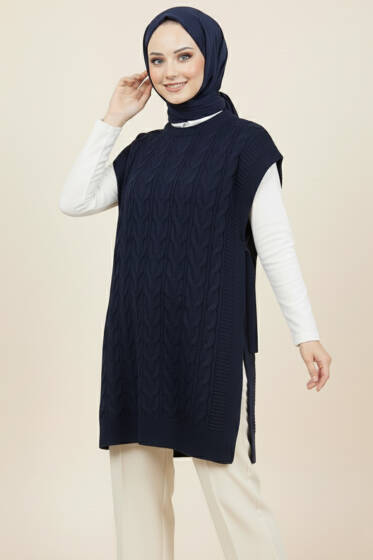 Örgü Yandan Bağlamalı Triko Süveter Lacivert - Triko