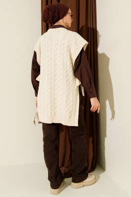 Örgü Yandan Bağlamalı Triko Süveter Taş - Triko