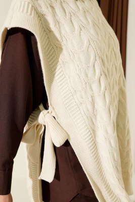 Örgü Yandan Bağlamalı Triko Süveter Taş - Triko