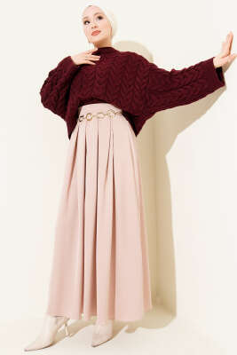 Örgülü Salaş Triko Kazak Bordo - Triko Kazak