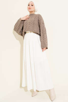 Örgülü Salaş Triko Kazak Vizon - Triko Kazak