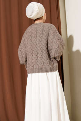 Örgülü Salaş Triko Kazak Vizon - Triko Kazak