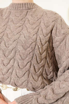 Örgülü Salaş Triko Kazak Vizon - Triko Kazak