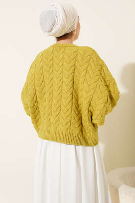 Örgülü Salaş Triko Kazak Yağ Yeşili - Triko Kazak