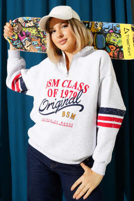 Orijinal Baskılı Sweatshirt Melanj Gri - Kadın Giyim Modelleri