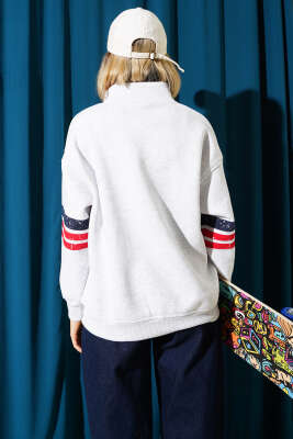 Orijinal Baskılı Sweatshirt Melanj Gri - Kadın Giyim Modelleri